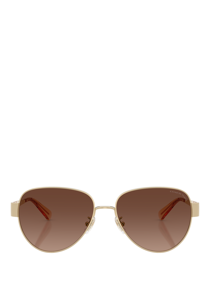 Coach HC718690058757 Women's Polarised Aviator Sunglasses, Light Gold/Brown - view 2, Light Gold/Brown