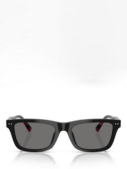 Polo Ralph Lauren PH4240 Men's Polarised Pillow Sunglasses, Shiny Black/Grey - view 2, Shiny Black/Grey