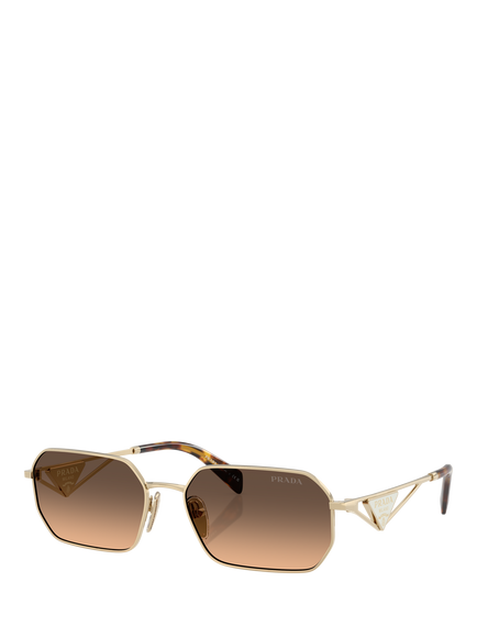 Prada PR A51S Women's Irregular Frame Sunglasses, Pale Gold/Brown