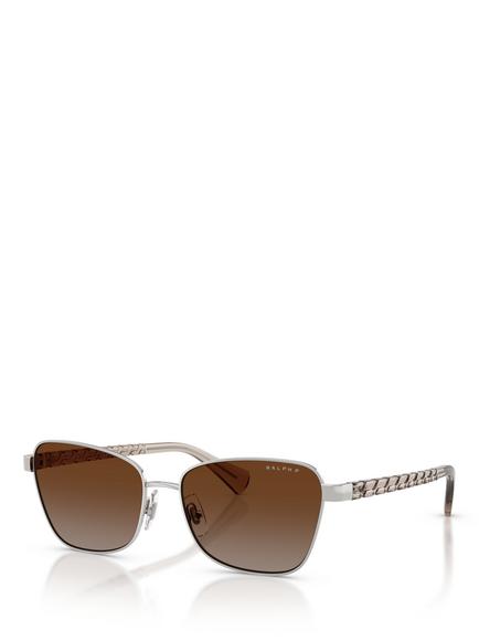 Ralph Lauren Ralph by Ralph Lauren RA4149 Women's Polarised Irregular Sunglasses, Shiny Silver/Brown, Shiny Silver/Brown
