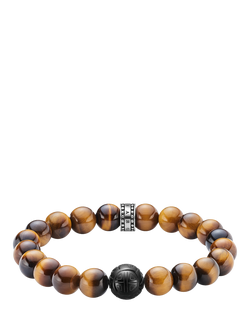 THOMAS SABO Men's Rebel At Heart Beaded Tiger Eye Bracelet, Deep Orange/Black, Deep Orange/Black
