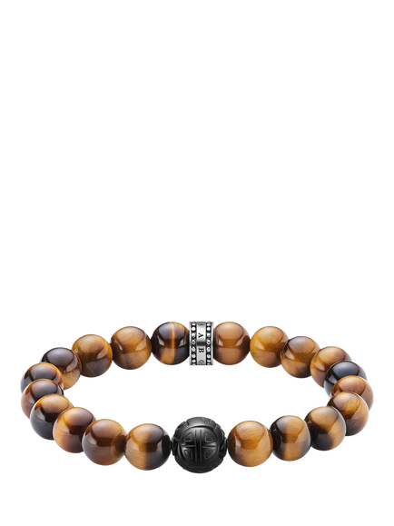 THOMAS SABO Men's Rebel At Heart Beaded Tiger Eye Bracelet, Deep Orange/Black, Deep Orange/Black