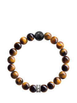 THOMAS SABO Men's Rebel At Heart Beaded Tiger Eye Bracelet, Deep Orange/Black - view 2, Deep Orange/Black