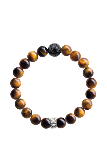 THOMAS SABO Men's Rebel At Heart Beaded Tiger Eye Bracelet, Deep Orange/Black - view 2, Deep Orange/Black