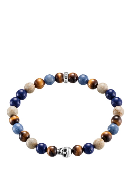 THOMAS SABO Men's Sterling Silver Rebel At Heart Skull Stretch Bracelet, Multi - view 2, Multi