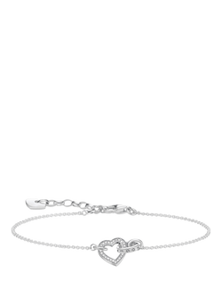 THOMAS SABO Glam & Soul Together Forever Cubic Zirconia Heart and Ring Chain Bracelet, Silver, Silver