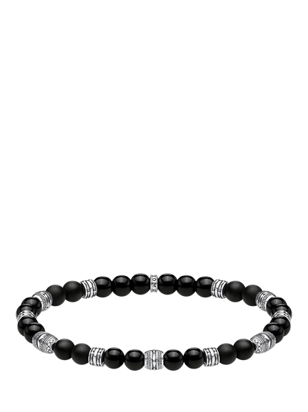 THOMAS SABO Men's Rebel Obsidian Beaded Bracelet, Black/Silver, Black/Silver