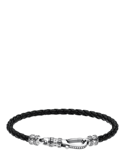 THOMAS SABO Men's Rebel Woven Leather Bracelet, Black/Silver, Black/Silver