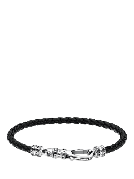 THOMAS SABO Men's Rebel Woven Leather Bracelet, Black/Silver, Black/Silver