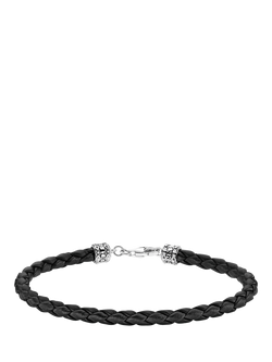 THOMAS SABO Men's Rebel Woven Nappa Leather Bracelet, Black/Silver, Black/Silver