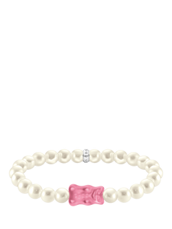 THOMAS SABO x Haribo Solitaire Goldbear Freshwater Pearl Stretch Bracelet, Pink / Silver, Pink / Silver