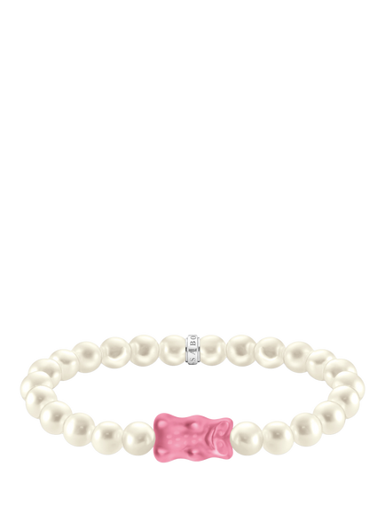 THOMAS SABO x Haribo Solitaire Goldbear Freshwater Pearl Stretch Bracelet, Pink / Silver, Pink / Silver