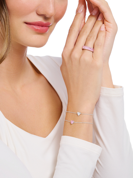 THOMAS SABO Essentials Cubic Zirconia Heart Chain Bracelet, Pink - view 2, Pink