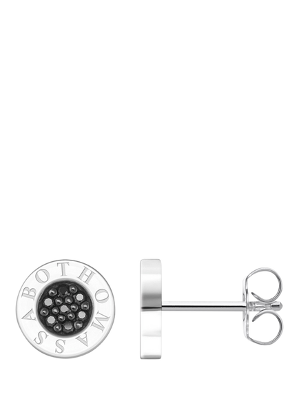 THOMAS SABO Cubic Zirconia Logo Stud Earrings, Silver/Black, Silver/Black