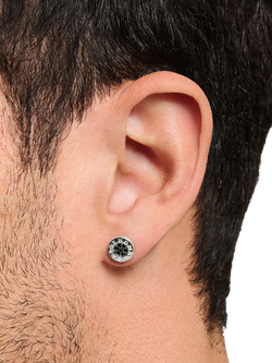 THOMAS SABO Cubic Zirconia Logo Stud Earrings, Silver/Black - view 2, Silver/Black