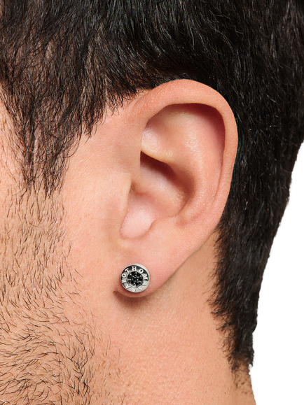 THOMAS SABO Cubic Zirconia Logo Stud Earrings, Silver/Black - view 2, Silver/Black