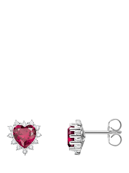 THOMAS SABO Heart Zirconia Stud Earrings, Silver/Red, Silver/Red