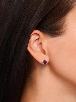 THOMAS SABO Heart Zirconia Stud Earrings, Silver/Red - view 2, Silver/Red