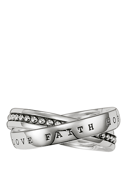 THOMAS SABO Men's Rebel At Heart Love, Faith & Hope Double Band Ring, Silver, Silver