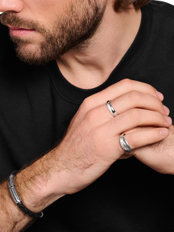 THOMAS SABO Men's Rebel At Heart Love, Faith & Hope Double Band Ring, Silver - view 2, Silver