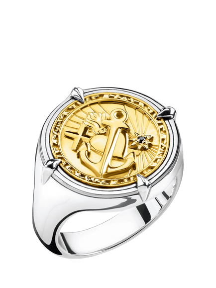 THOMAS SABO Unisex Lucky Charm Signet Ring, Silver/Gold, Silver/Gold