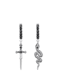 THOMAS SABO Men's Snake & Sword Drop Hoop Earrings, Silver, Silver
