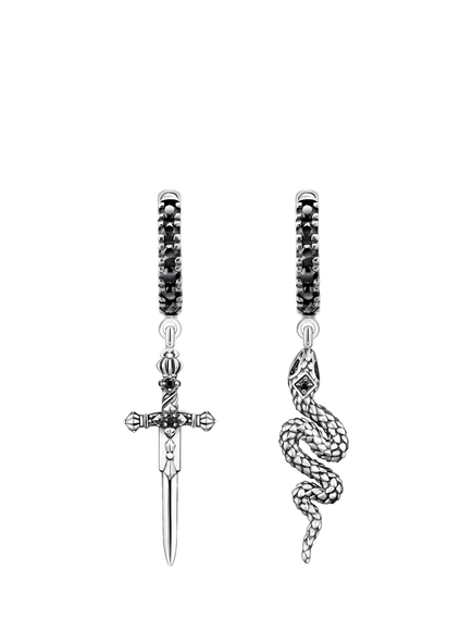 THOMAS SABO Men's Snake & Sword Drop Hoop Earrings, Silver, Silver
