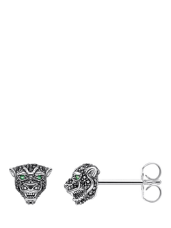 THOMAS SABO Unisex Black Cat Zirconia Pave Stud Earrings, Silver, Silver