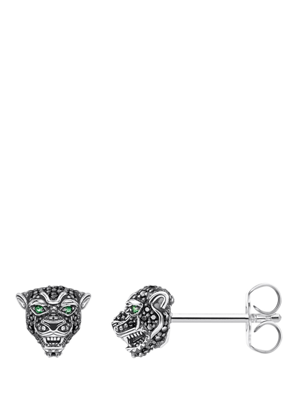 THOMAS SABO Unisex Black Cat Zirconia Pave Stud Earrings, Silver, Silver
