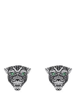 THOMAS SABO Unisex Black Cat Zirconia Pave Stud Earrings, Silver - view 2, Silver