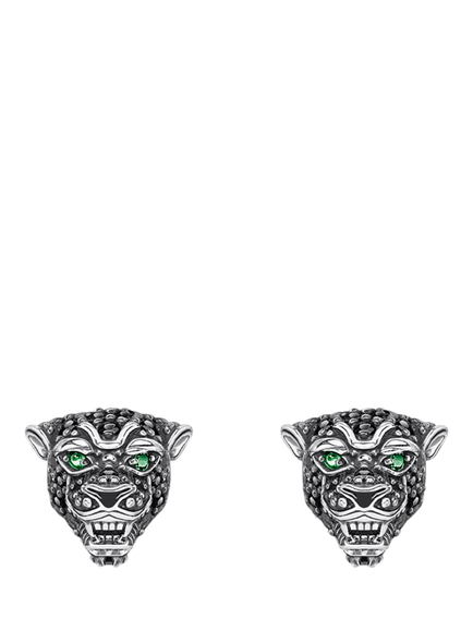 THOMAS SABO Unisex Black Cat Zirconia Pave Stud Earrings, Silver - view 2, Silver