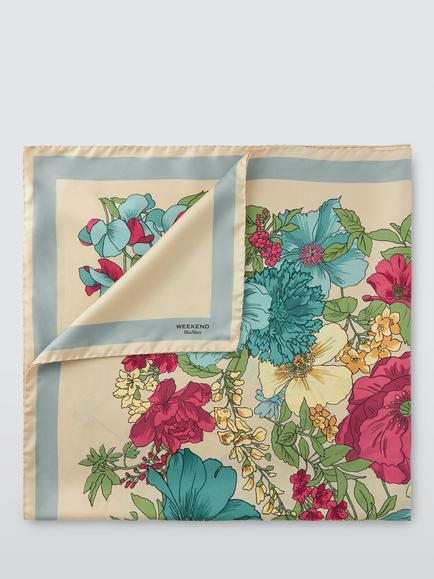 Weekend MaxMara Retro Flower Silk Scarf, Multi - view 2, Beige