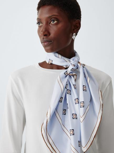 M-M by MaxMara Palmi Geometric Print Square Silk Scarf, Light Blue, Light Blue St.crava