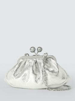 Weekend MaxMara Bruno Structured Leather Clutch Bag, Silver, Silver