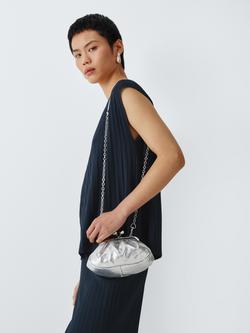 Weekend MaxMara Bruno Structured Leather Clutch Bag, Silver - view 2, Silver