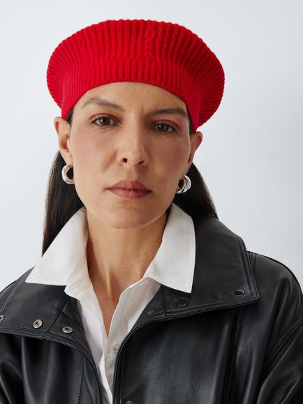 John Lewis Rib Knit  Beret, Red, Red
