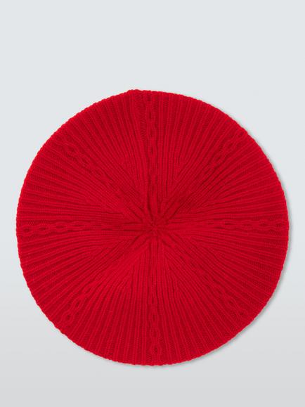 John Lewis Rib Knit  Beret, Red - view 2, Red
