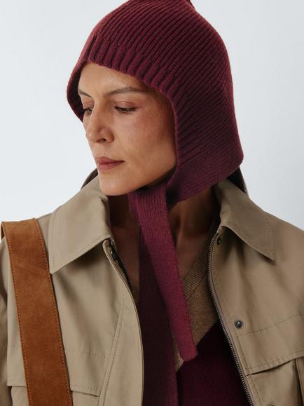 John Lewis Wool Blend Bonnet Hood, Red/Fig, Red/Fig