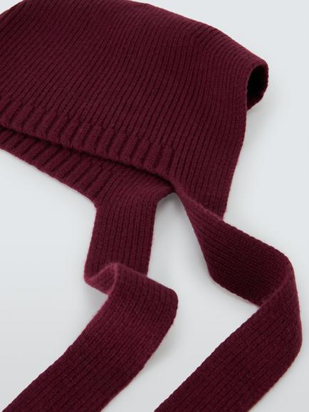 John Lewis Wool Blend Bonnet Hood, Red/Fig - view 2, Red/Fig