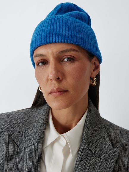 John Lewis Raw Edge Knit Beanie, Blue, Blue
