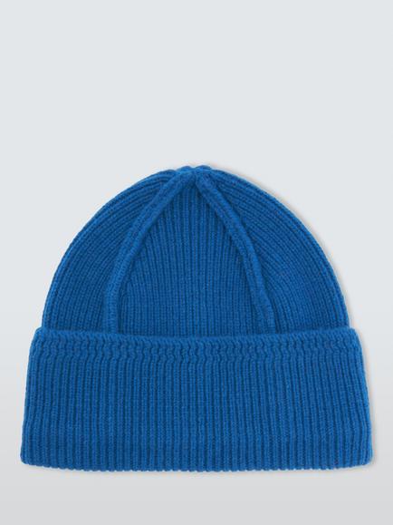 John Lewis Raw Edge Knit Beanie, Blue - view 2, Blue
