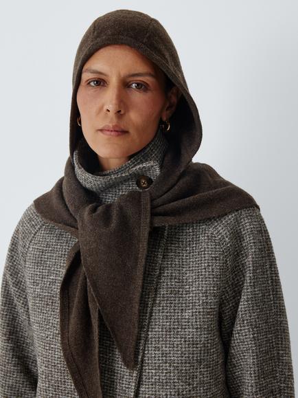John Lewis Raw Edge Hooded Scarf, Brown