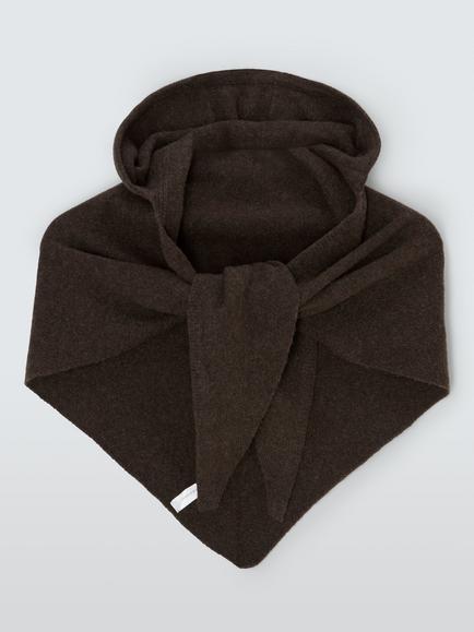 John Lewis Raw Edge Hooded Scarf - view 2, Brown