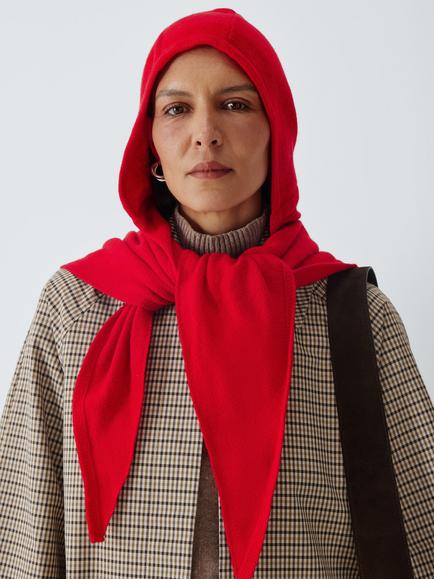 John Lewis Raw Edge Hooded Scarf, Red