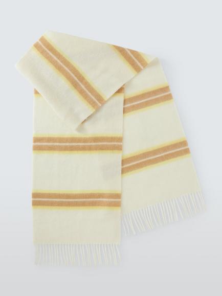 John Lewis Wool Stripe Fringed Scarf, Cream Multi - view 2, Cream Multi