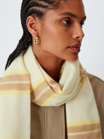 John Lewis Wool Stripe Fringed Scarf, Cream Multi, Neutrals