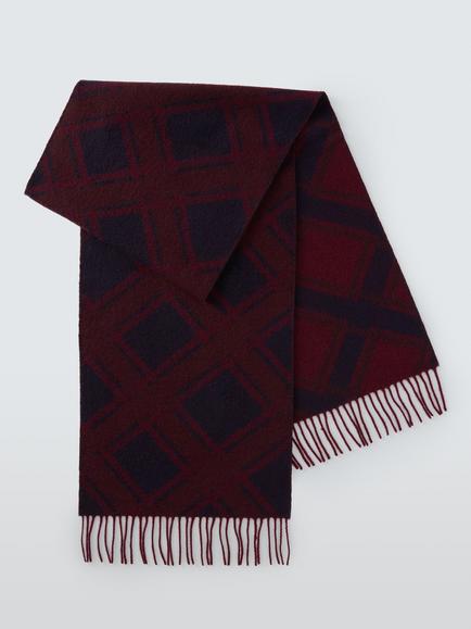 John Lewis Check Fringed Wool Scarf, Fig Multi - view 2, Fig Multi