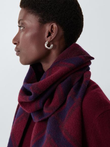 John Lewis Check Fringed Wool Scarf, Fig Multi, Fig Multi