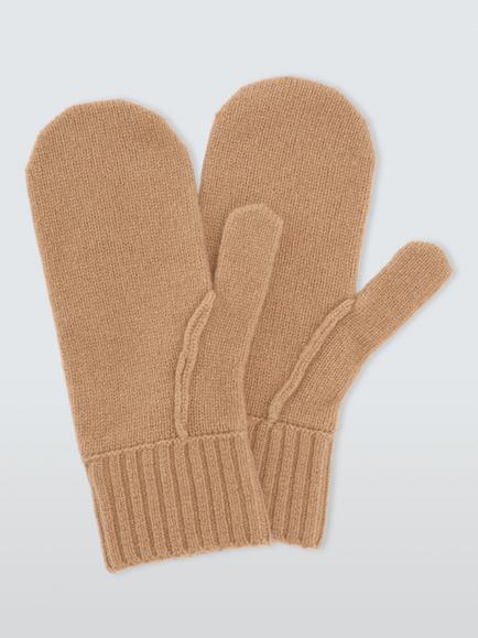 John Lewis Raw Edge Mittens, Camel, Camel