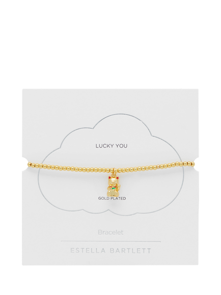 Estella Bartlett Lucky Cat Stretch Bracelet, Gold - view 2, Gold